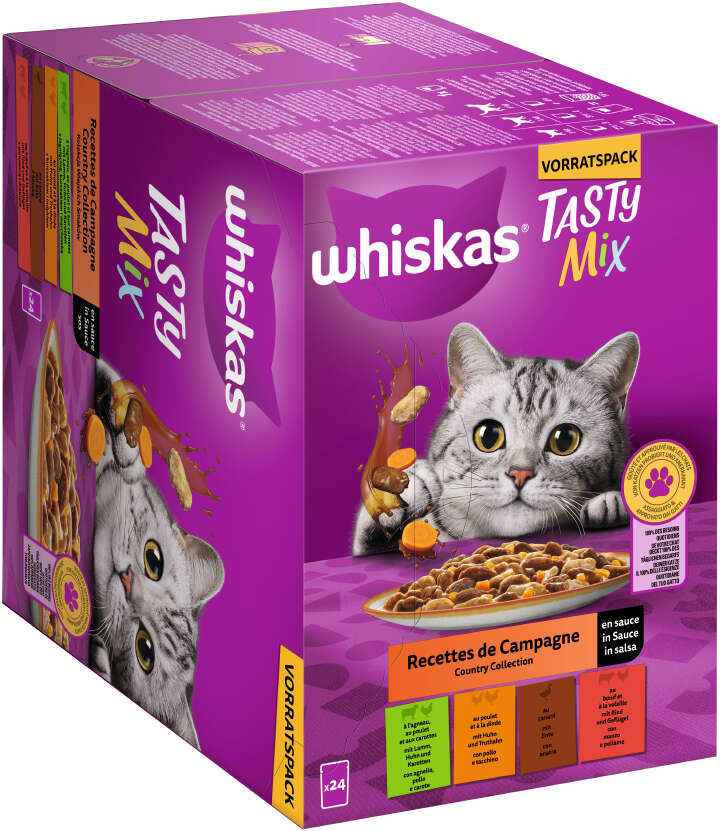 whiskas TASTY MIX Katzen-Nassfutter Portionsbeutel Multipack Country Collection in Sauce 24 x 85g